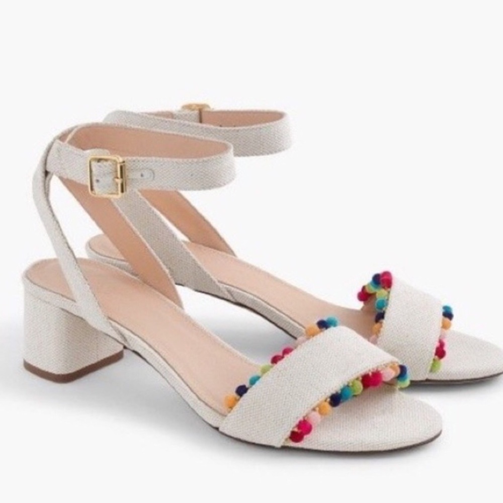 New $225  J. Crew Lottie Rainbow Pom Pom Sandal Size 10.5